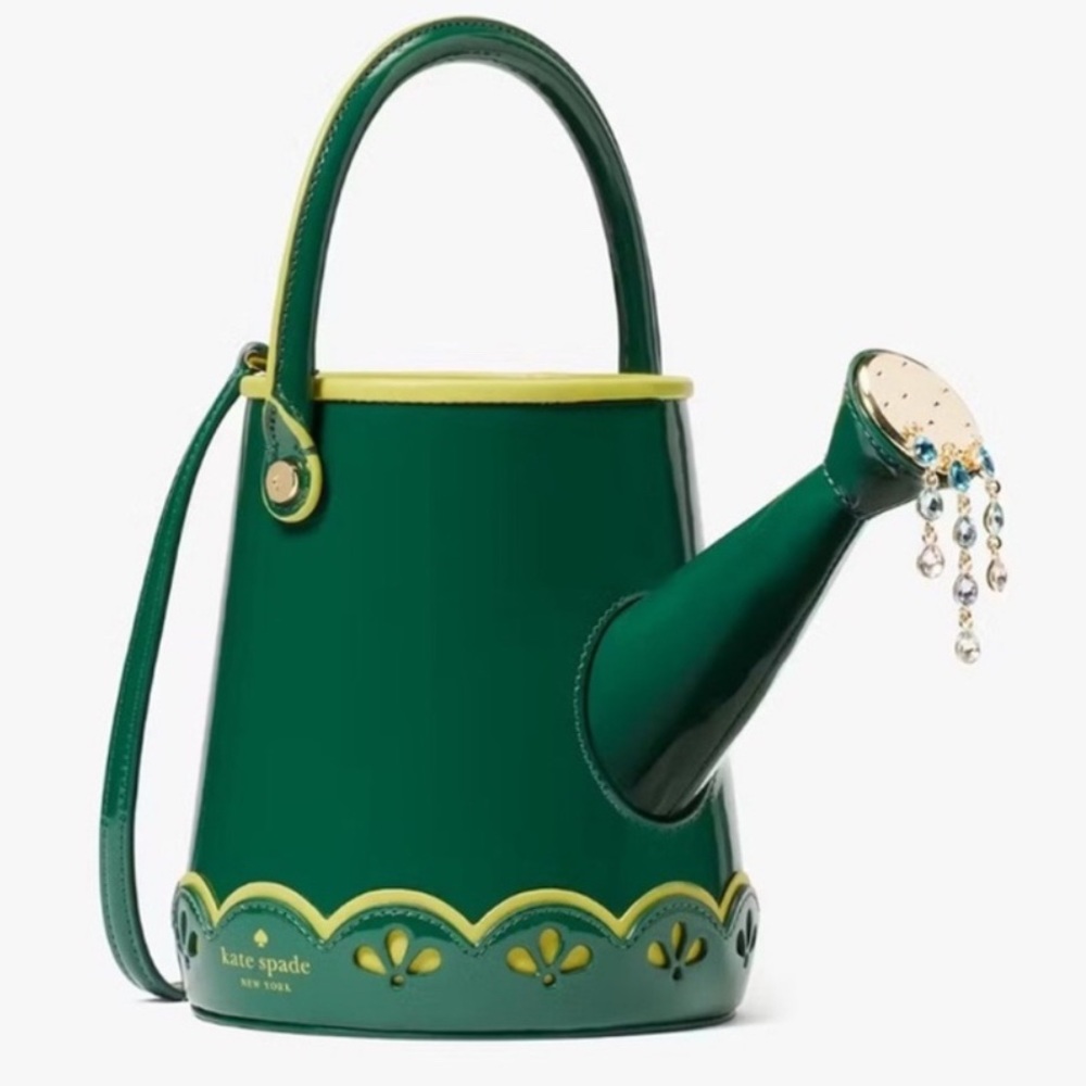 ♠️kate spade Harvest Time Watering Can Patent Fabric Crossbody, Green Multi
